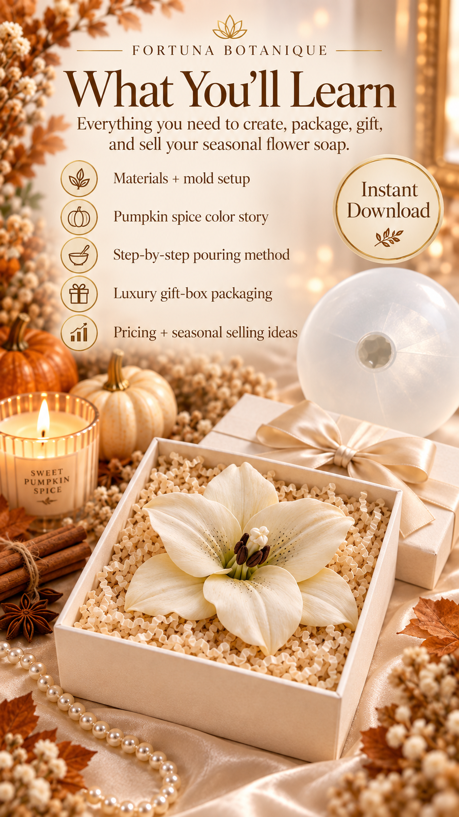 Pumpkin Spice Floral Soap Guide | Luxury Fall Soap Tutorial & Seasonal Gift Box PDF