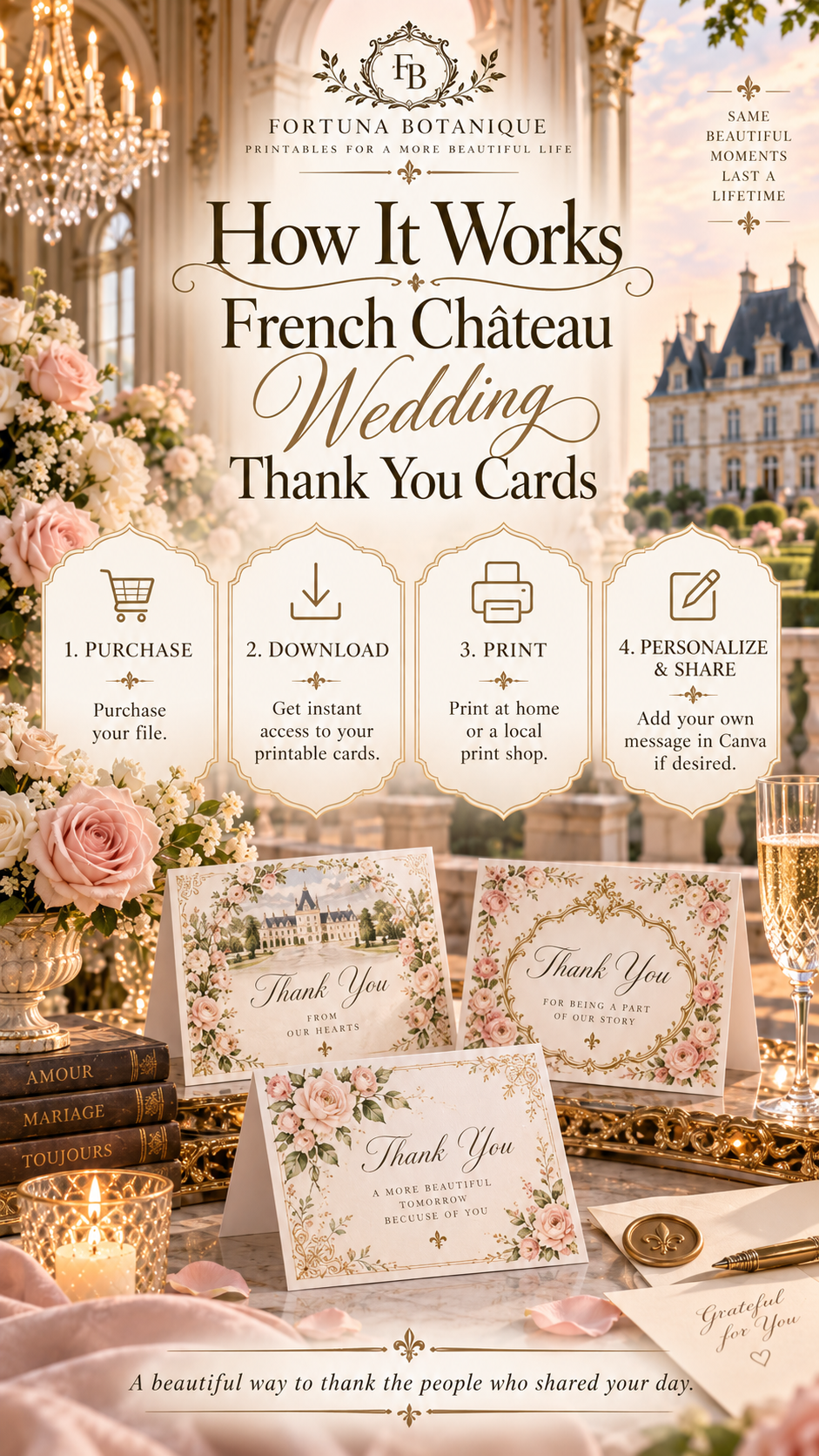 French Château Wedding Thank You Cards | 50 Printable Wedding Cards