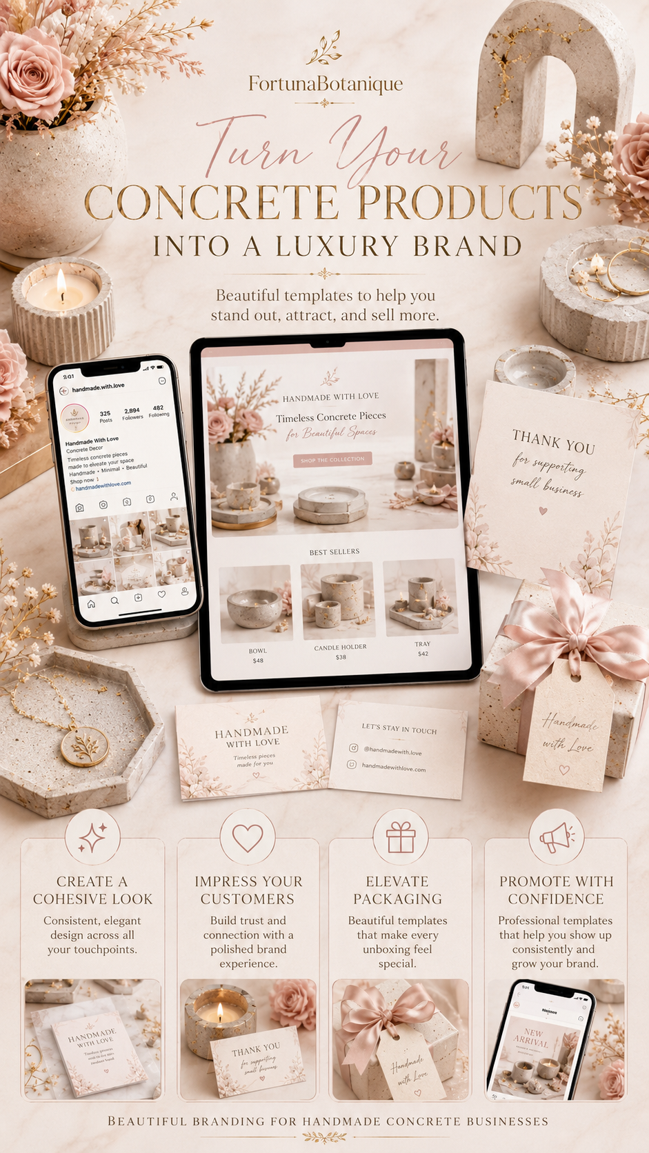 Luxury Concrete Business Canva Template Bundle | 50 Editable Templates