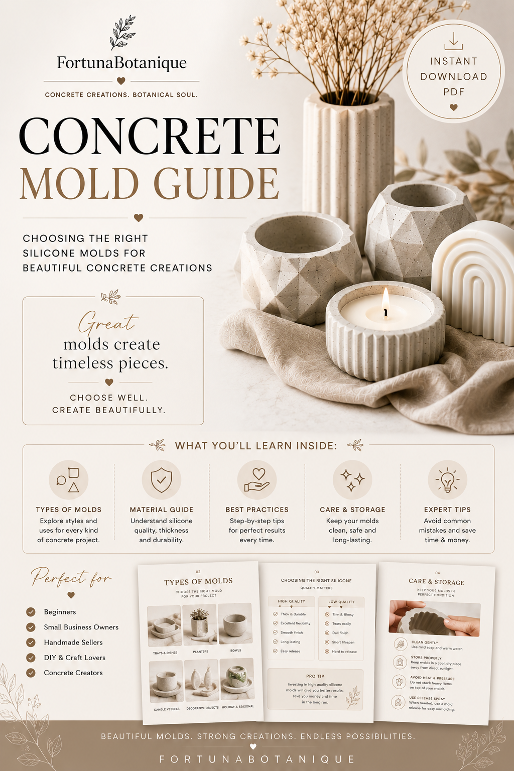 Concrete Mold Guide | Choosing the Best Silicone Molds for Concrete | Instant PDF Download