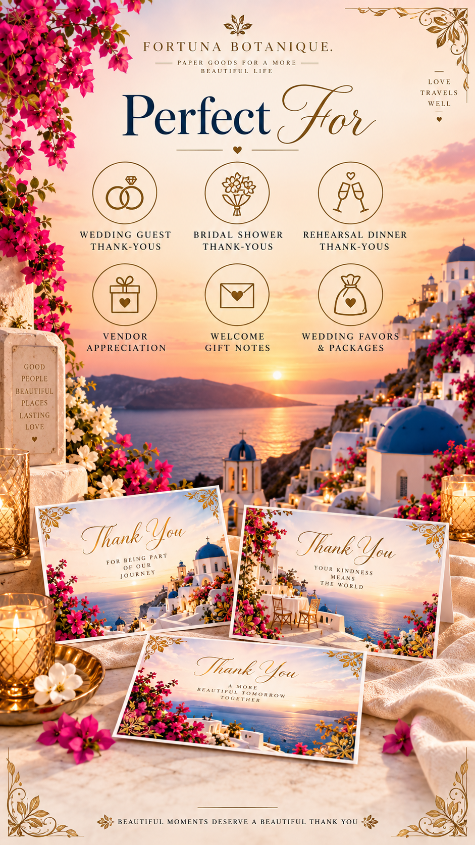 Santorini Thank You Cards Printable Set | 50 Mediterranean Appreciation Cards
