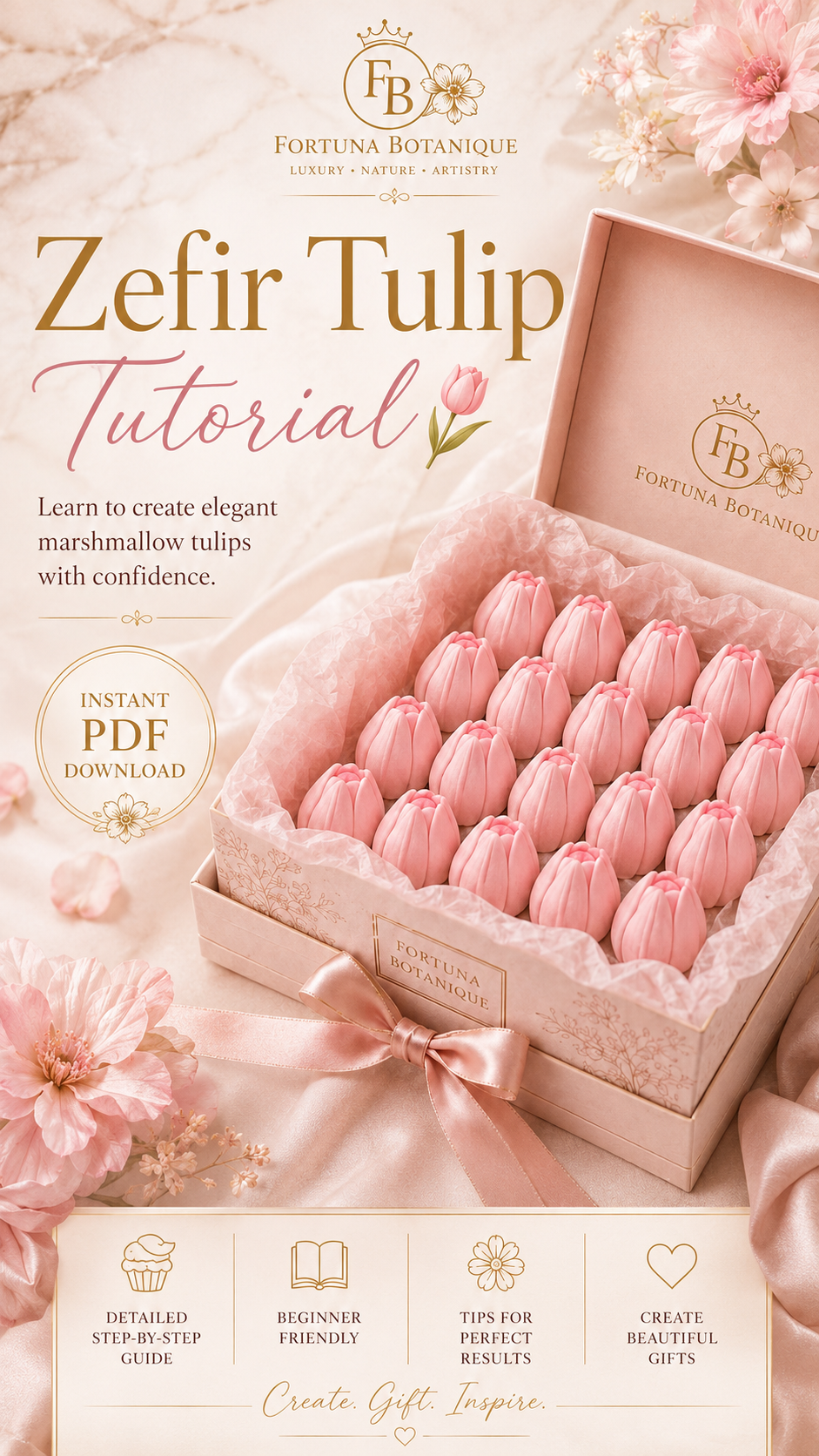 Zefir Tulip Tutorial PDF, Floral Marshmallow Piping Guide, Russian Zefir Flower Tutorial, Tulip Dessert Art, Instant Download