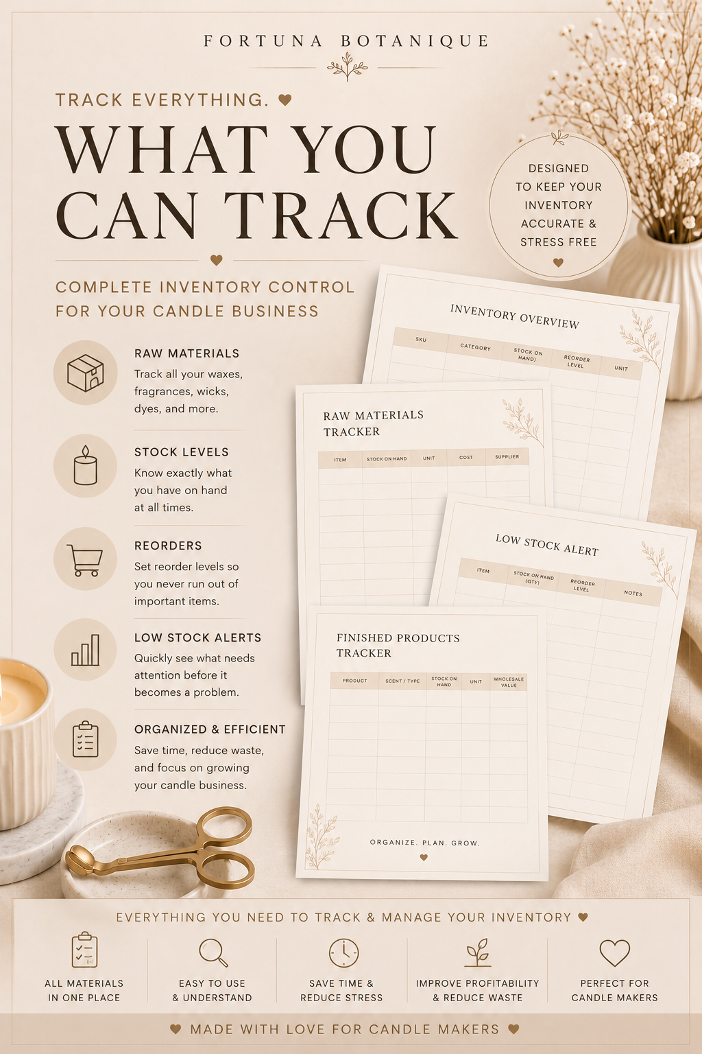 Luxury Candle Inventory Tracker | Printable Inventory Management Workbook for Candle Makers | Stock Control & Business Organization | Instant PDF Download