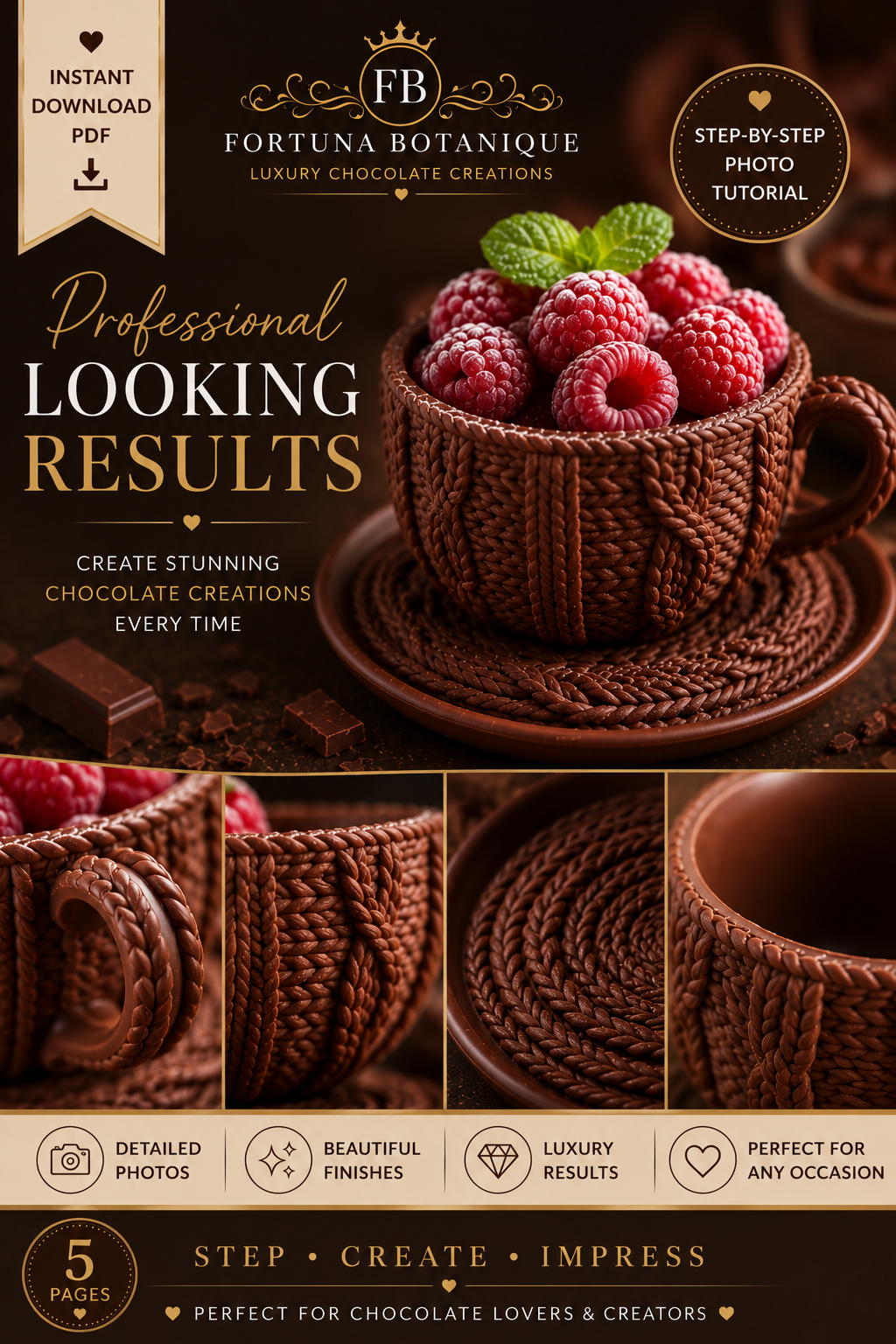 Luxury Chocolate Berry Basket Tutorial | Edible Chocolate Dessert Cup Guide | Instant PDF Download