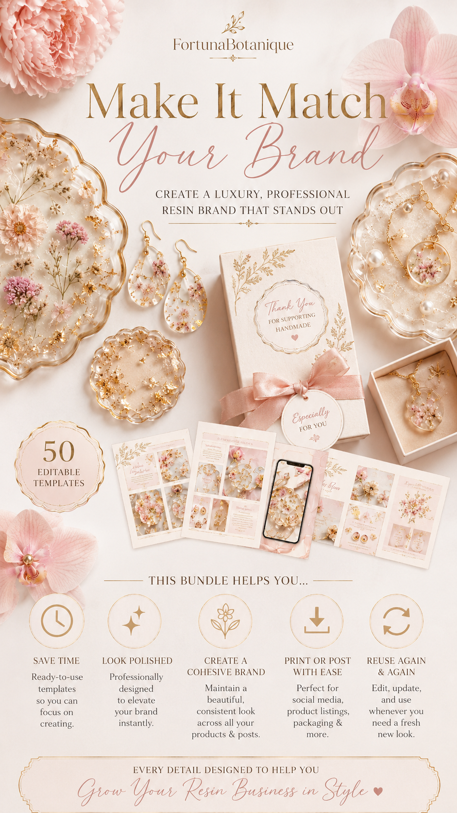 Luxury Resin Business Canva Templates | 50 Editable Designs