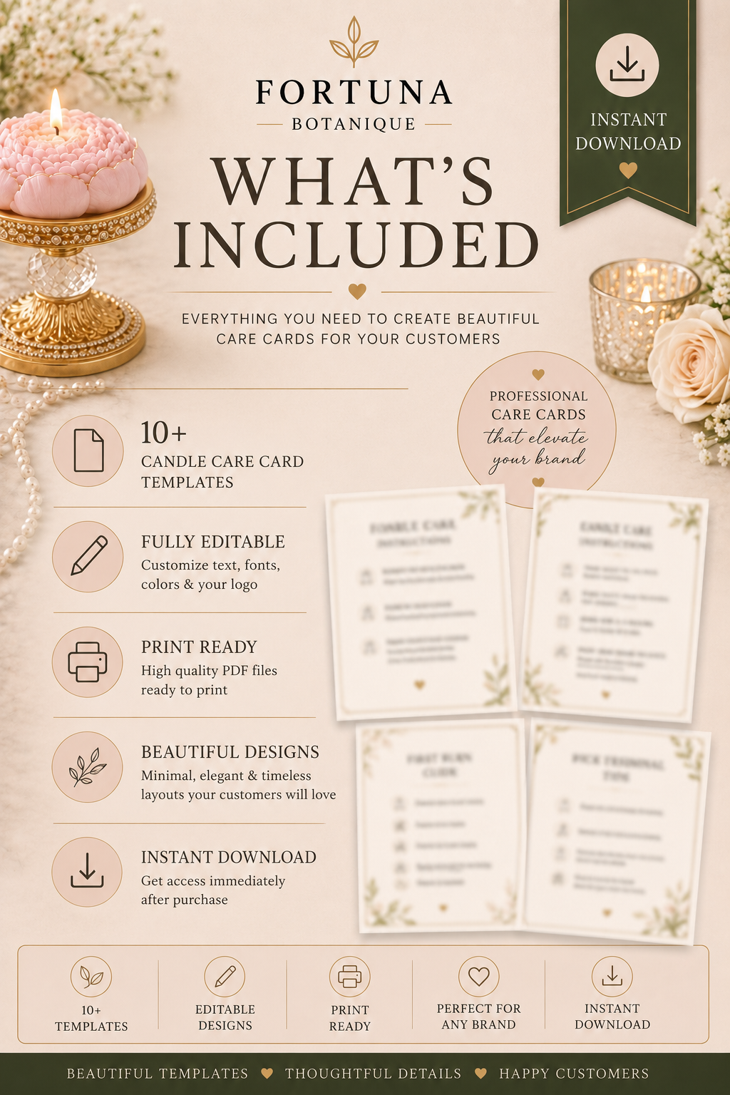 Luxury Candle Care Card Templates | Printable Candle Care Instructions | Editable Candle Care Cards | Instant PDF Download
