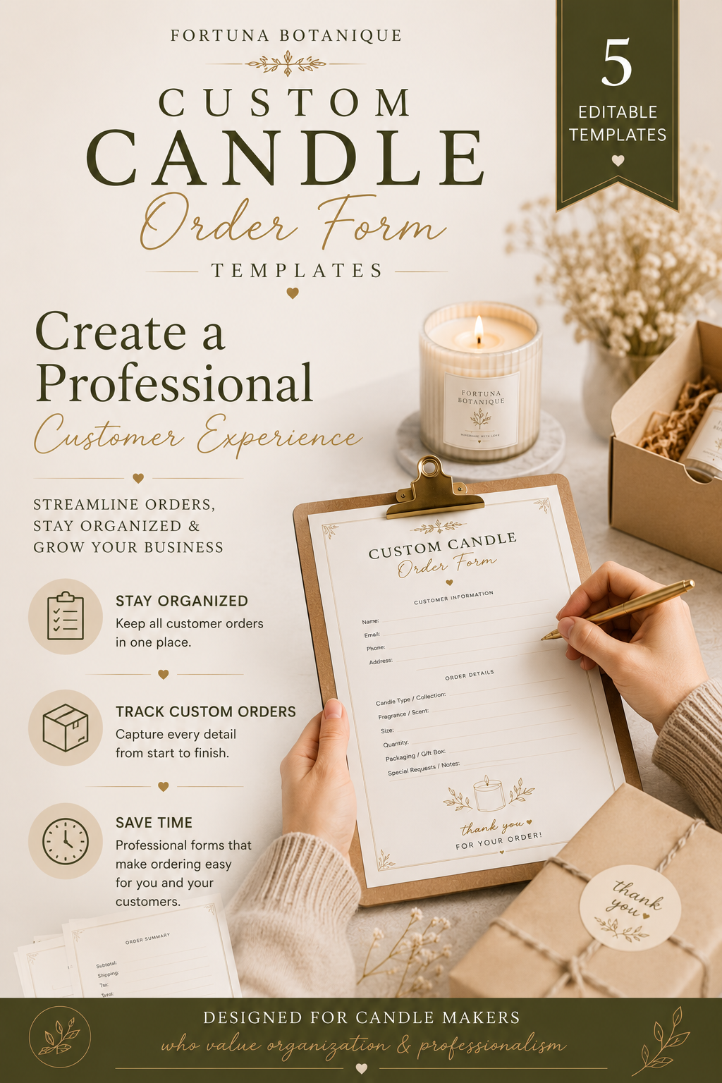 Luxury Candle Order Form Templates | Printable Customer Order Forms | Editable Canva PDF for Candle Makers | Instant Digital Download