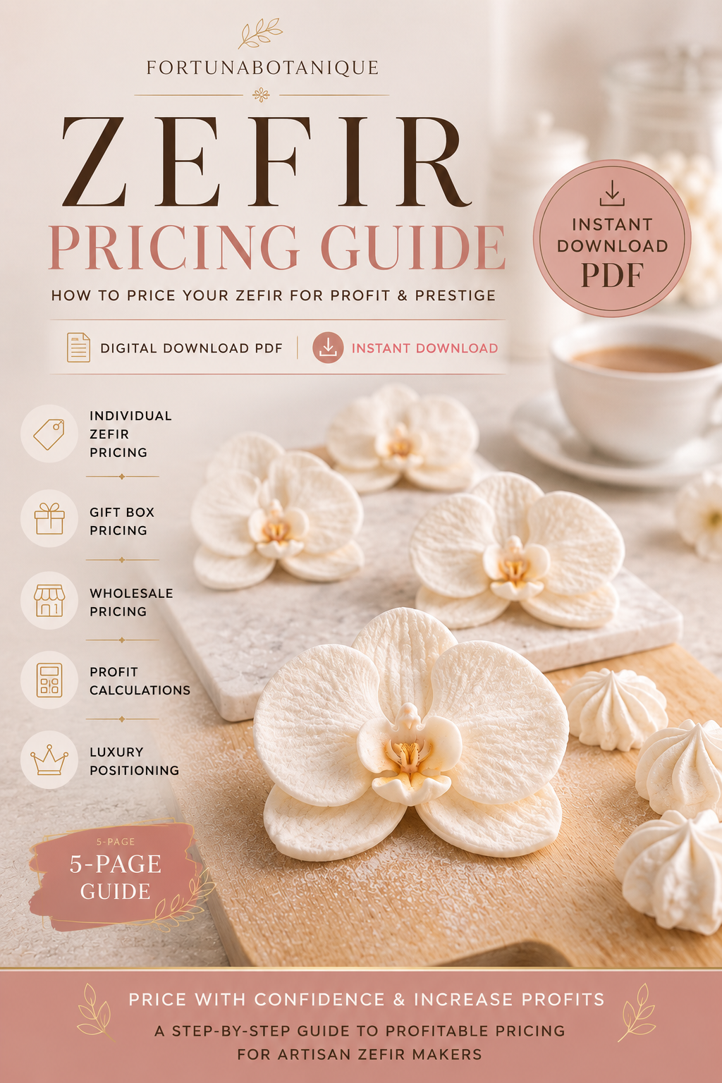 Luxury Zefir Pricing Guide | PDF Pricing Workbook for Zefir Flowers & Dessert Artists | Retail, Wholesale & Profit Calculator