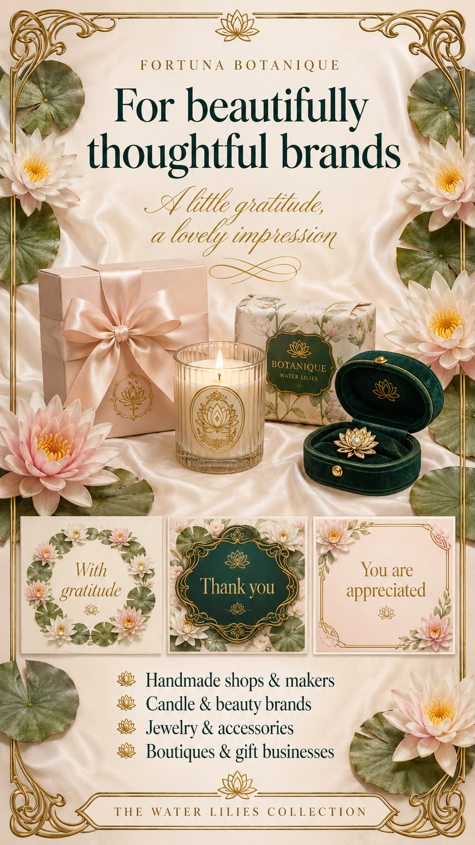 Luxury Water Lily Printable Thank You Cards | 50 Small Business Cards