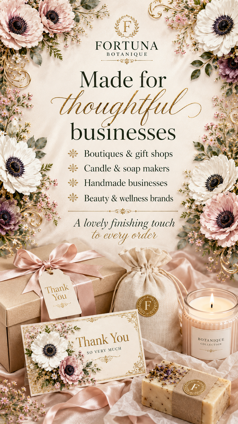 Luxury Anemone Printable Thank You Cards | 50 Small Business Cards