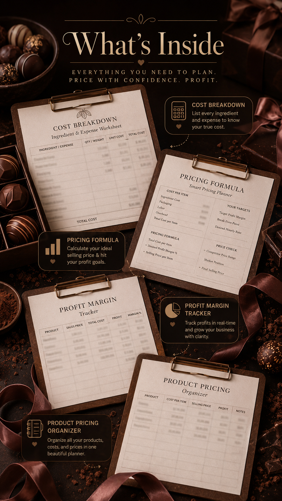 Chocolate Cost Calculator & Profit Planner | Chocolatier Pricing, Product Costing & Profit Margin PDF Guide