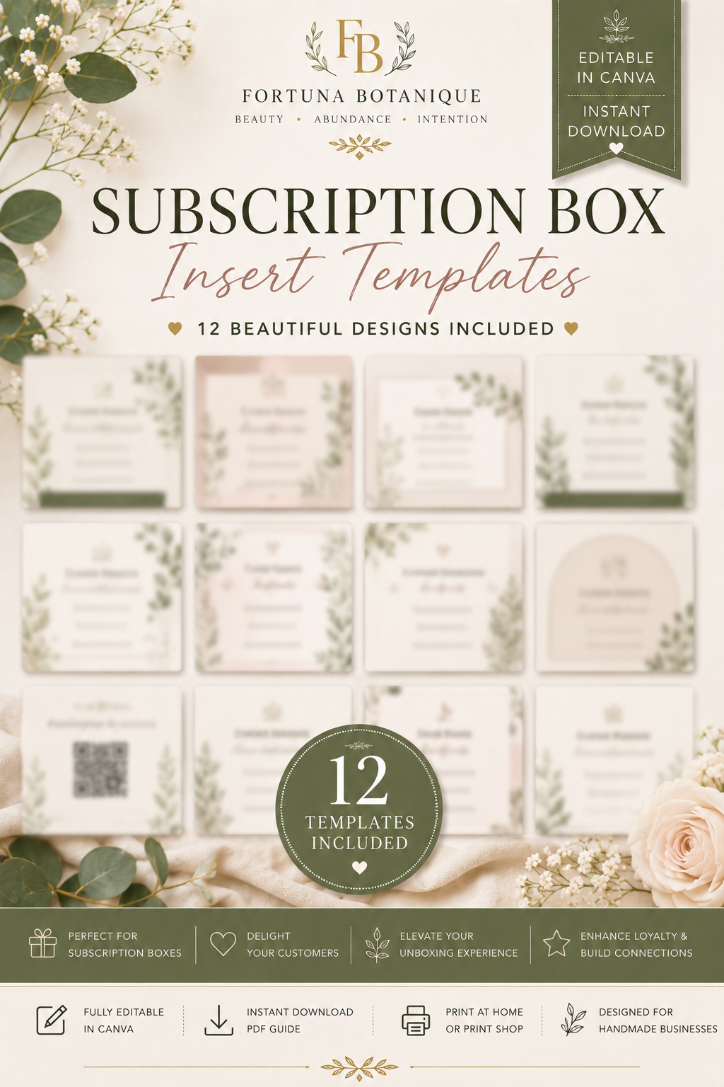Luxury Subscription Box Insert Templates | Editable Canva Thank You & Packaging Inserts (Instant PDF Download)