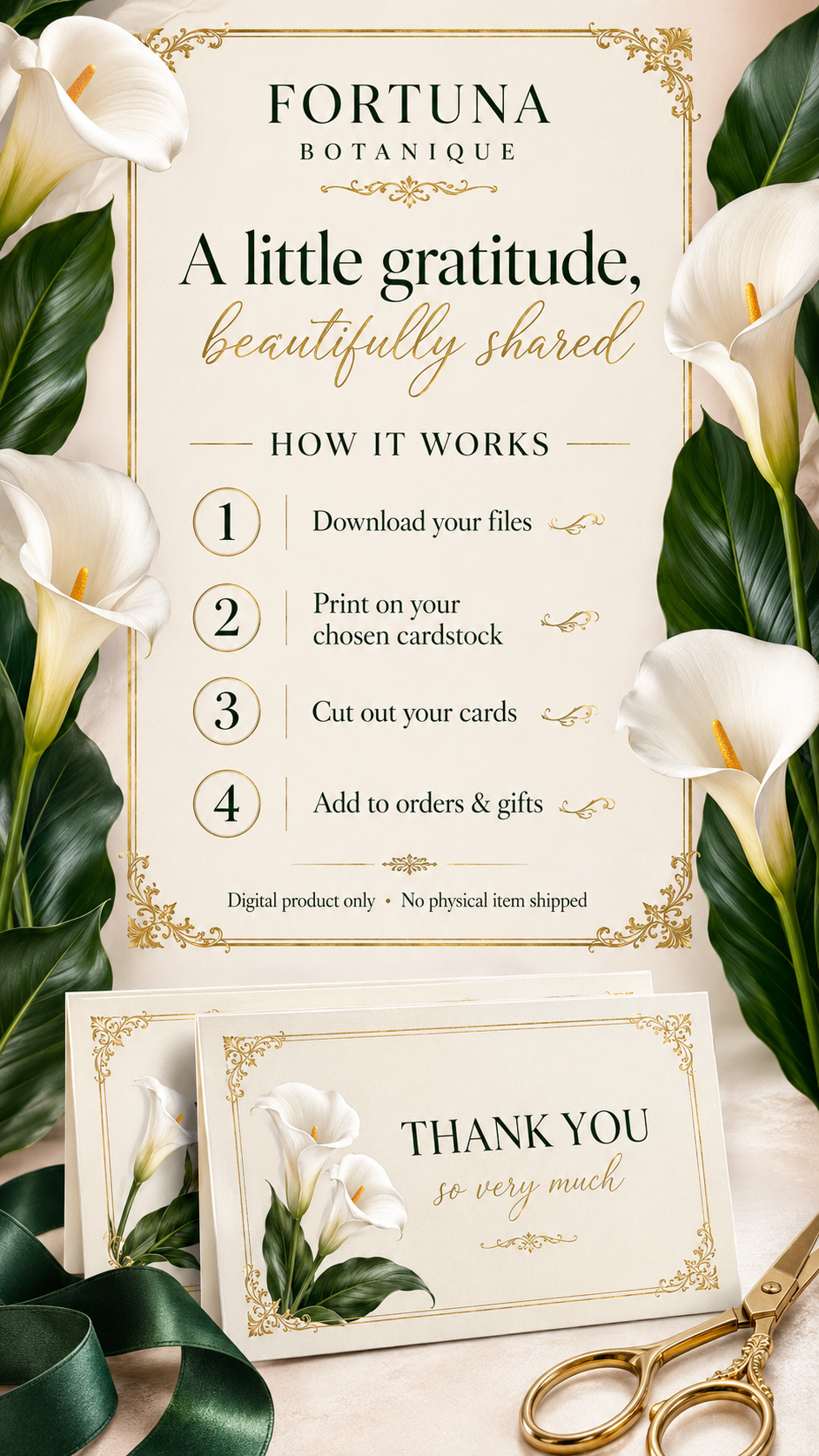 Luxury Calla Printable Thank You Cards | 50 Small Business Cards
