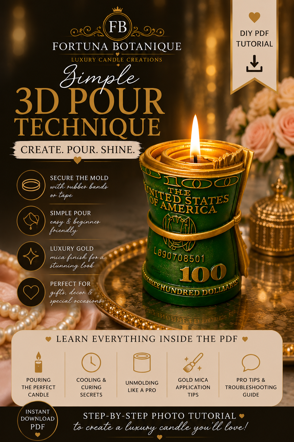 Money Roll Candle Tutorial | 3D Silicone Mold Candle Guide | Instant PDF Download