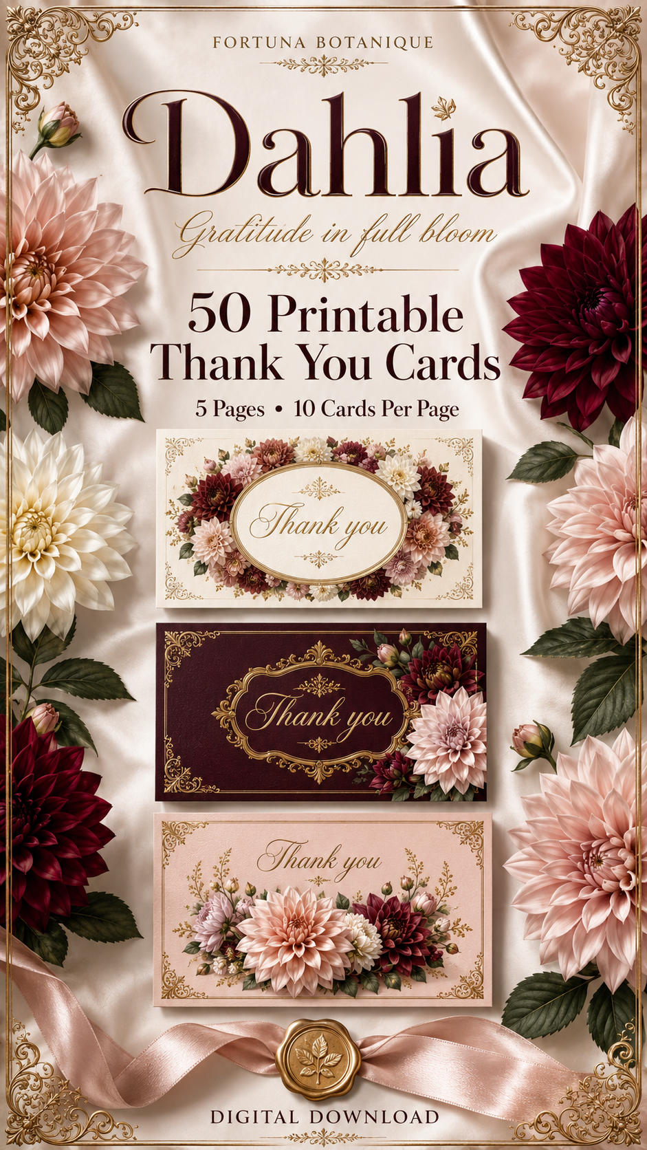 Luxury Dahlia Printable Thank You Cards | 50 Small Business Cards