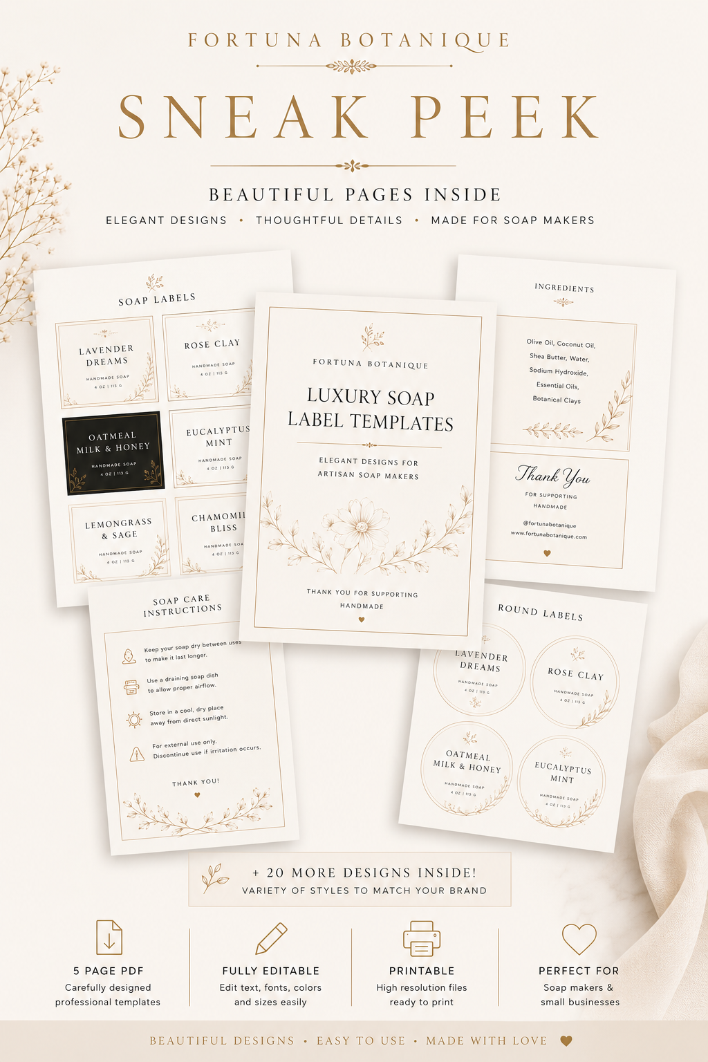 Luxury Soap Label Templates | Editable Printable Branding Labels for Handmade Soap Packaging