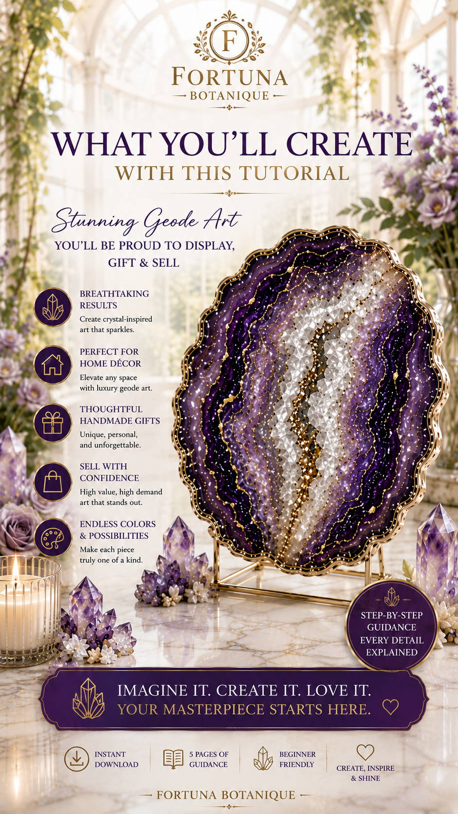 Resin Geode Art Tutorial Guide | Crystal-Inspired Resin Art Step-by-Step Digital Download