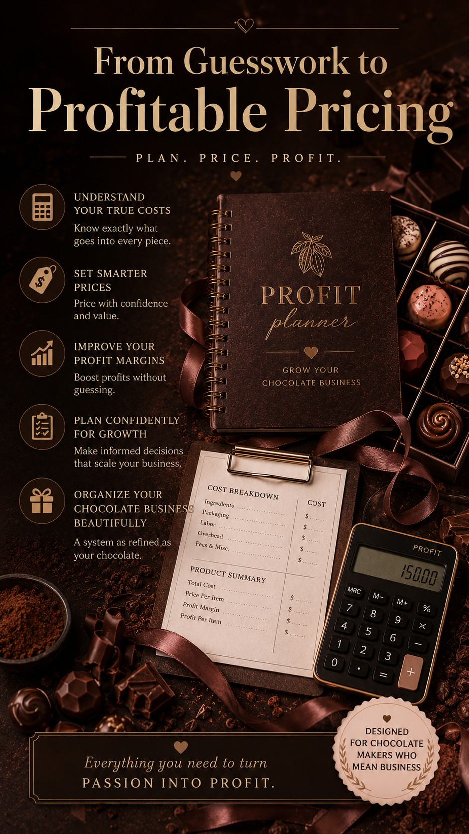 Chocolate Cost Calculator & Profit Planner | Chocolatier Pricing, Product Costing & Profit Margin PDF Guide
