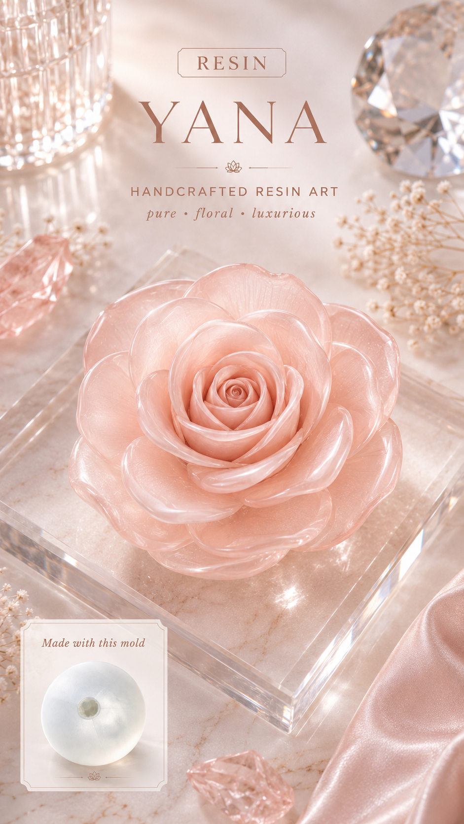 Rose Silicone Flower Mold for Soap, Candles, Resin, Chocolate & Zefir