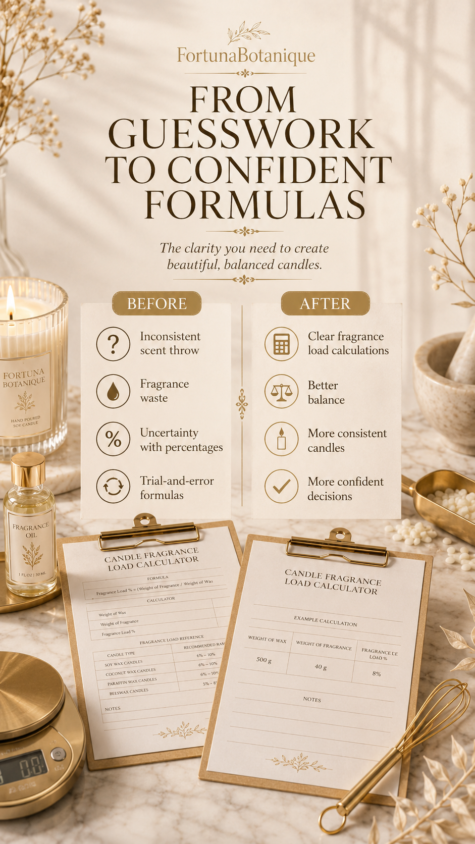 Candle Fragrance Load Calculator Guide | Printable Fragrance Oil Formula & Testing PDF