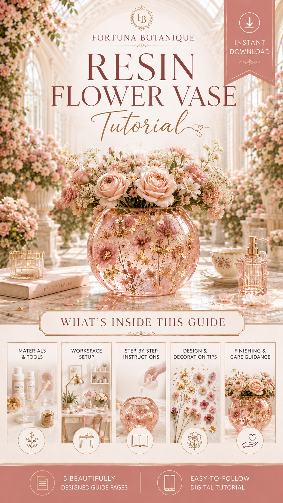 Resin Flower Vase Tutorial for Beginners | Floral Resin Home Décor Project | Pressed Flower Vase Guide | DIY Digital Download