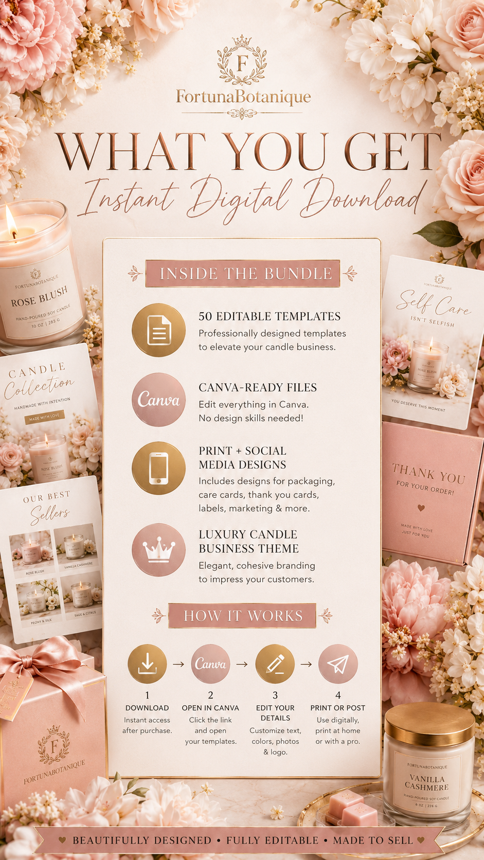 Luxury Candle Business Canva Templates | 50 Editable Designs