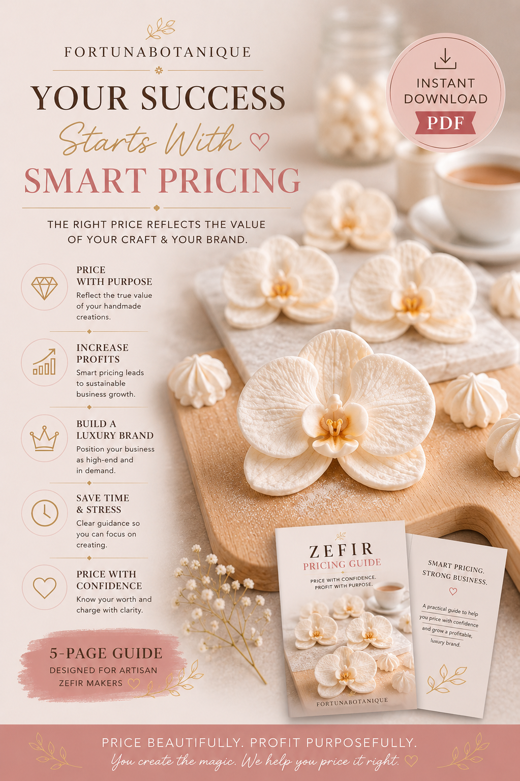 Luxury Zefir Pricing Guide | PDF Pricing Workbook for Zefir Flowers & Dessert Artists | Retail, Wholesale & Profit Calculator
