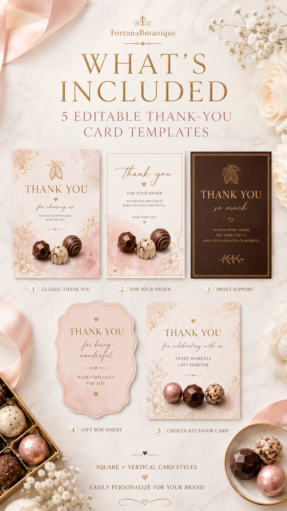 50 Editable Chocolate Thank You Card Templates | Canva Small Business Packaging Inserts