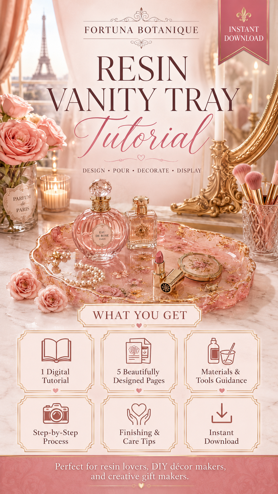 Resin Vanity Tray Tutorial for Beginners | Floral Resin Décor Guide