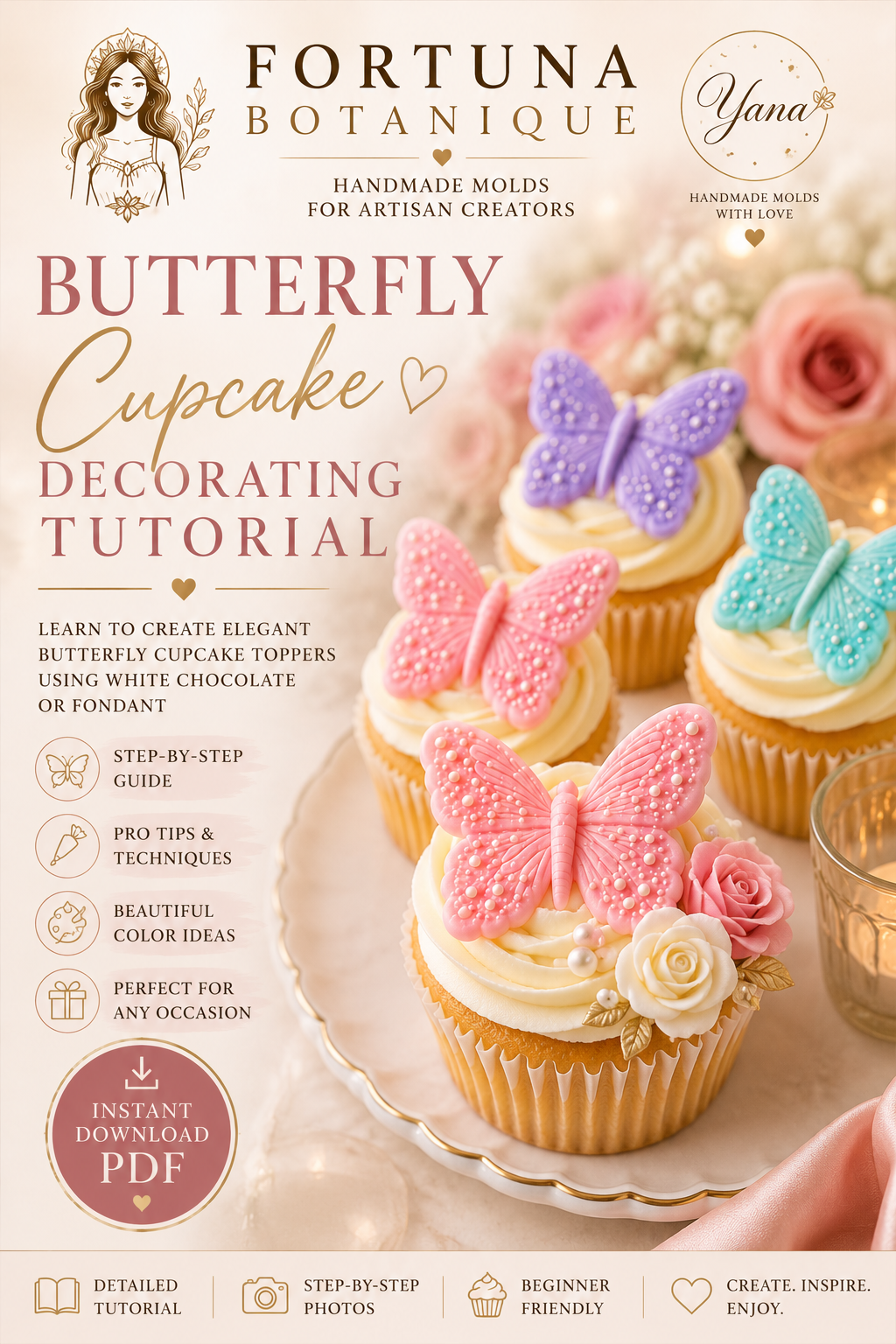 Butterfly Cupcake Decorating Tutorial | Luxury Cupcake Design Guide | Instant PDF Download