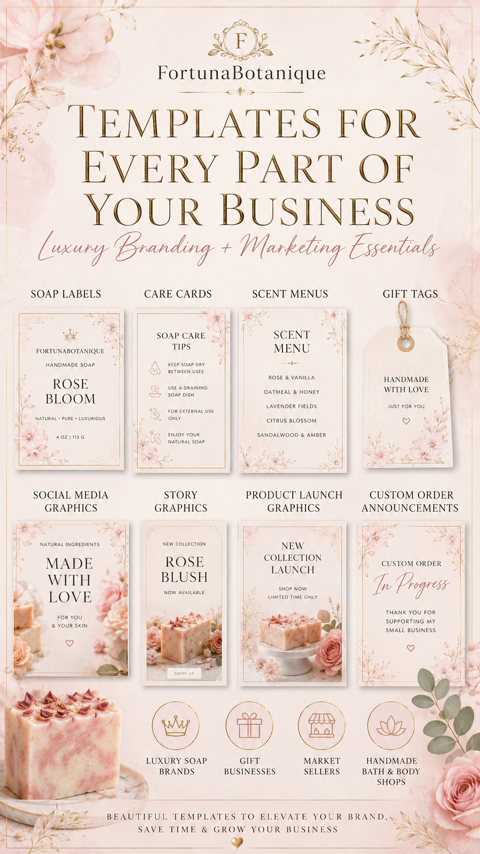 Luxury Soap Business Canva Templates | 50 Editable Designs
