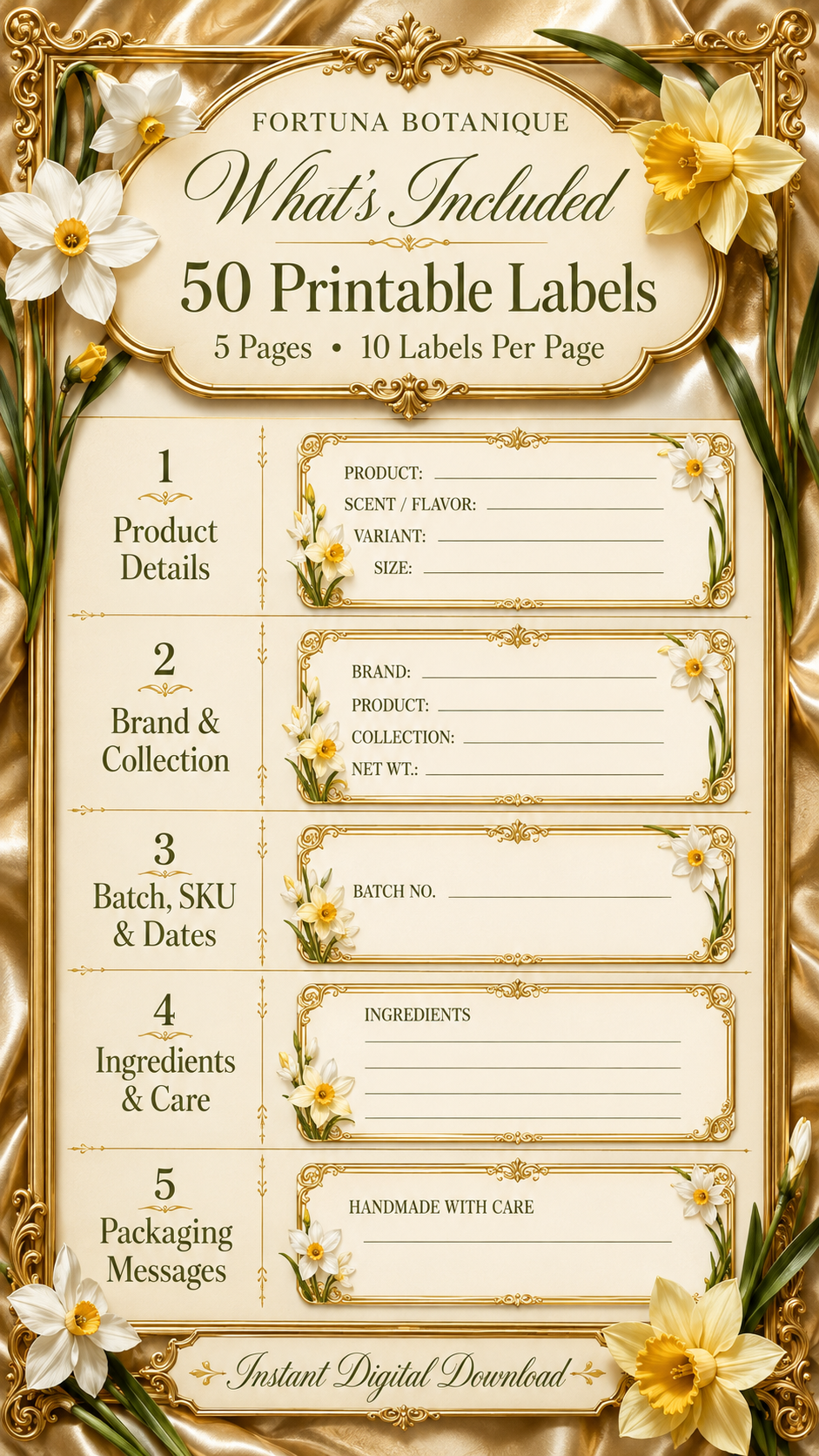 Narcissus Printable Fill-In Labels | 50 Small Business Product & Packaging Labels