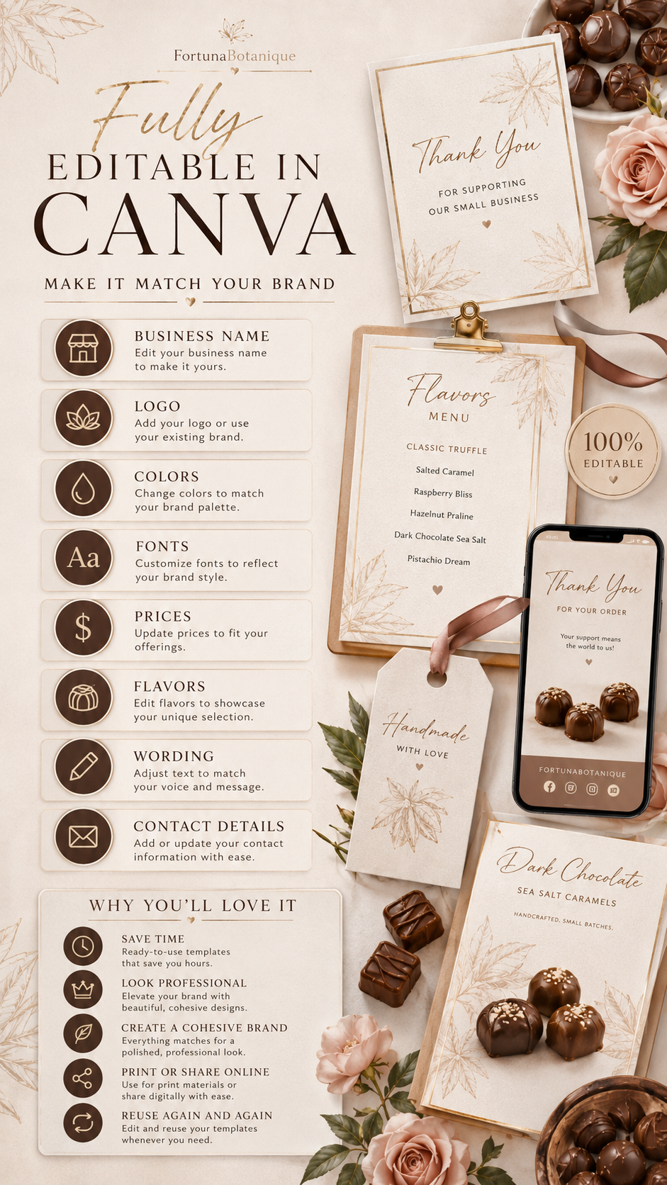 Luxury Chocolate Business Canva Templates | 50 Editable Designs