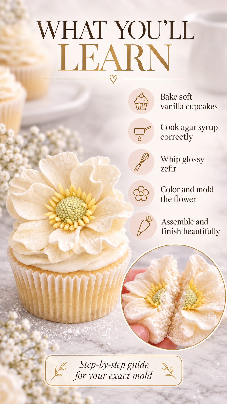 Zefir Flower Cupcake Guide | Vanilla Cupcakes + Molded Zefir Flowers