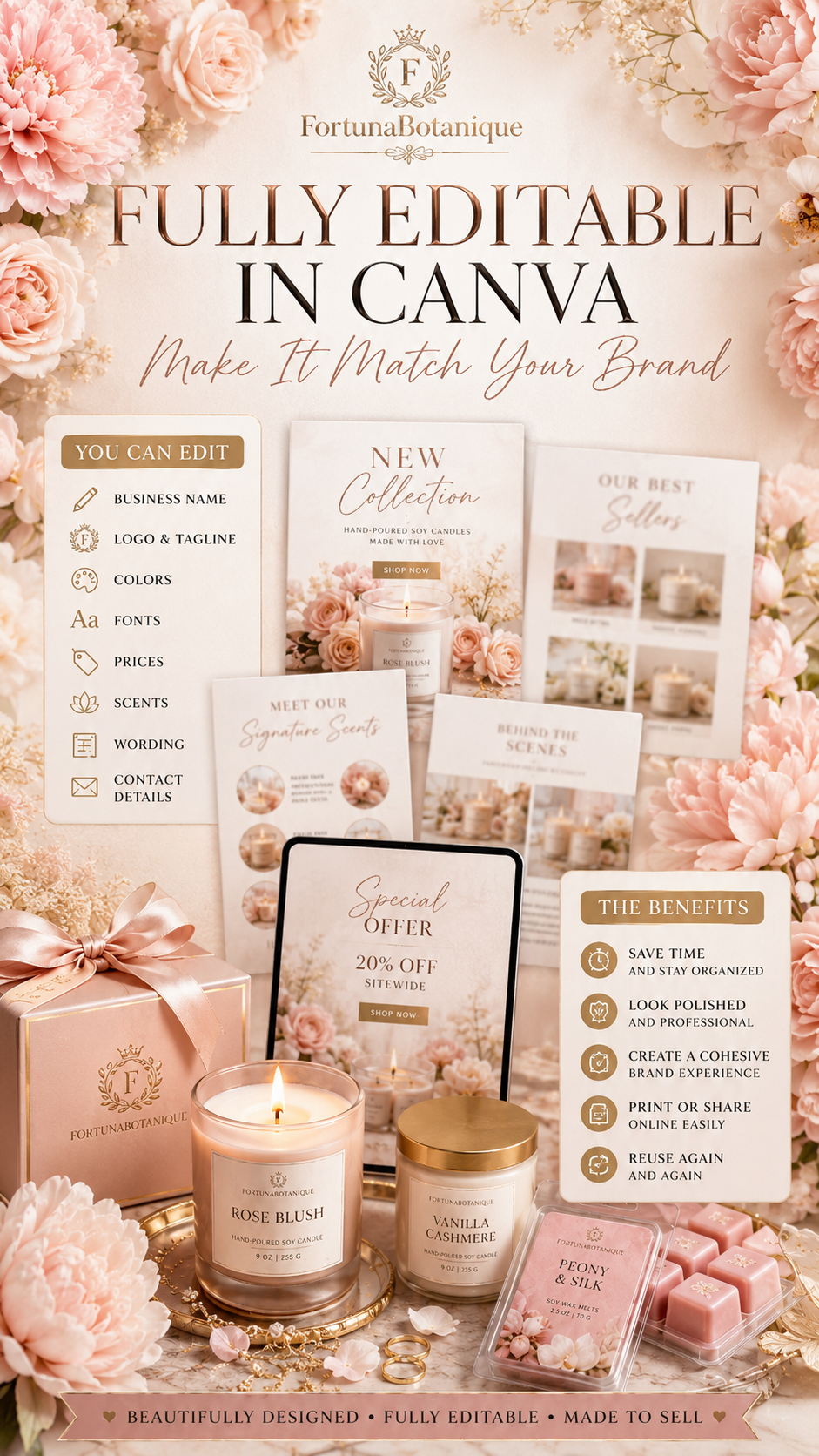 Luxury Candle Business Canva Templates | 50 Editable Designs