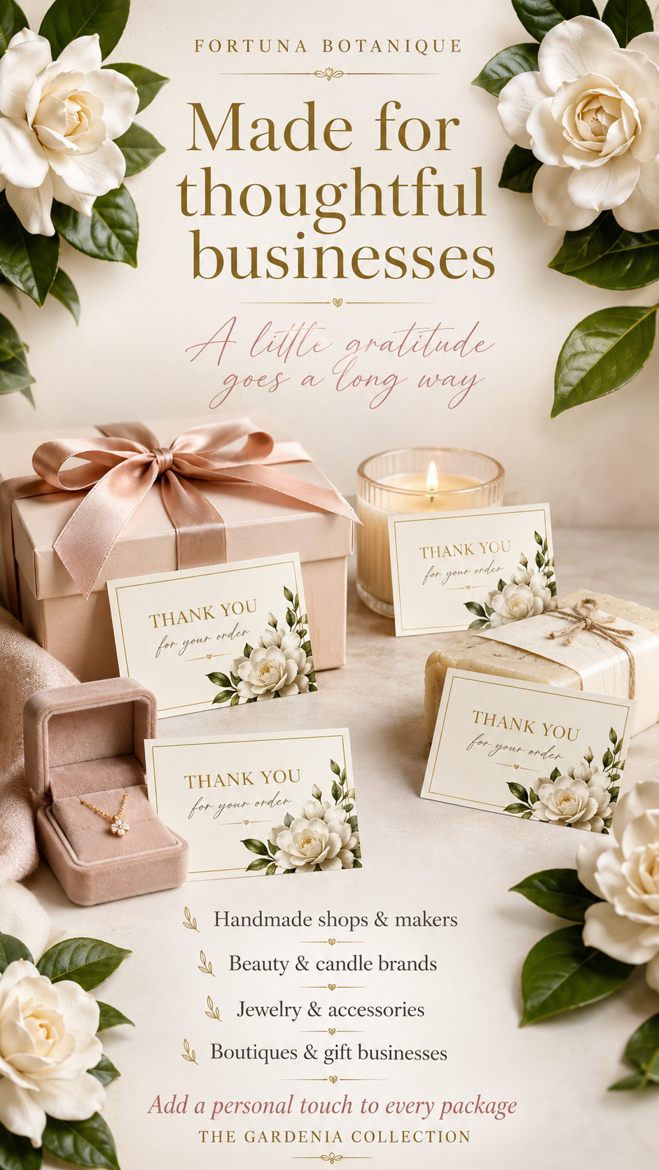 Luxury Gardenia Printable Thank You Cards | 50 Small Business Cards