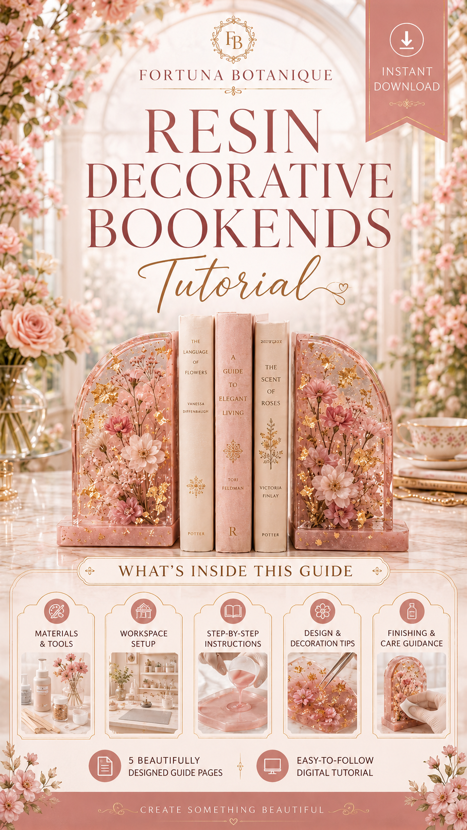 Resin Decorative Bookends Tutorial | Floral Resin Home Décor Guide | Beginner-Friendly DIY Digital Download