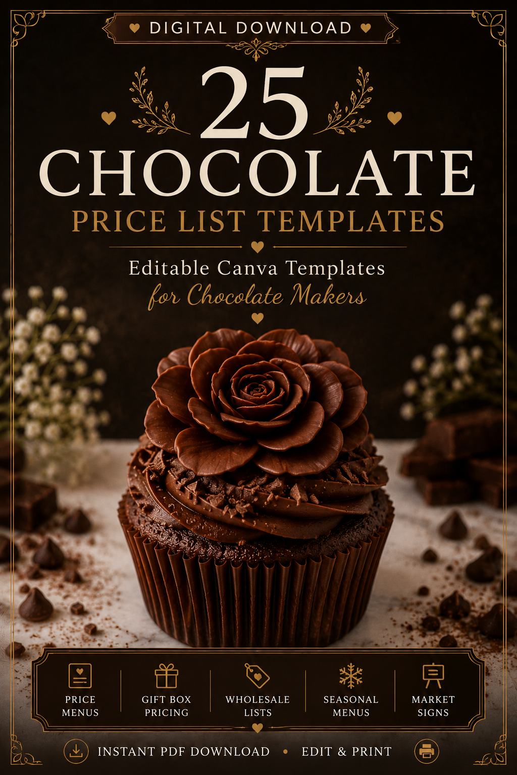 Luxury Chocolate Price List Templates | Editable Pricing Menu Templates for Chocolate Businesses (Instant PDF Download)