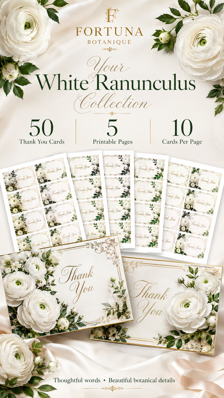 Luxury Ranunculus Printable Thank You Cards | 50 Small Business Cards