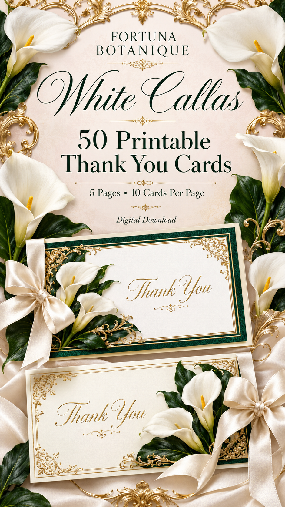 Luxury Calla Printable Thank You Cards | 50 Small Business Cards