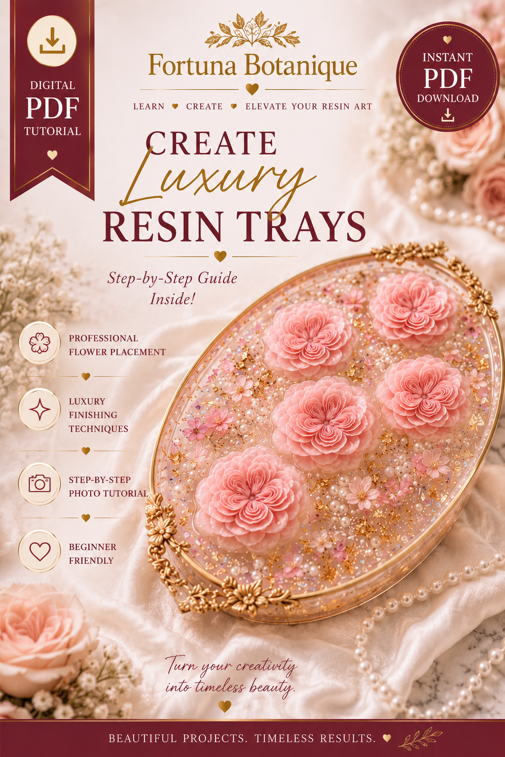 Floral Resin Tray Tutorial | Step-by-Step Epoxy Resin Flower Tray Guide | Instant PDF Download