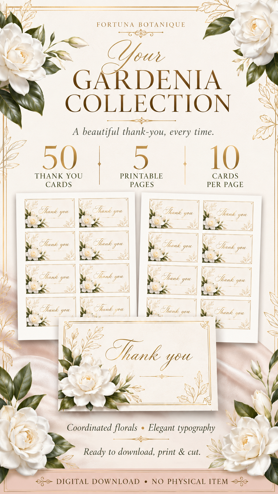 Luxury Gardenia Printable Thank You Cards | 50 Small Business Cards