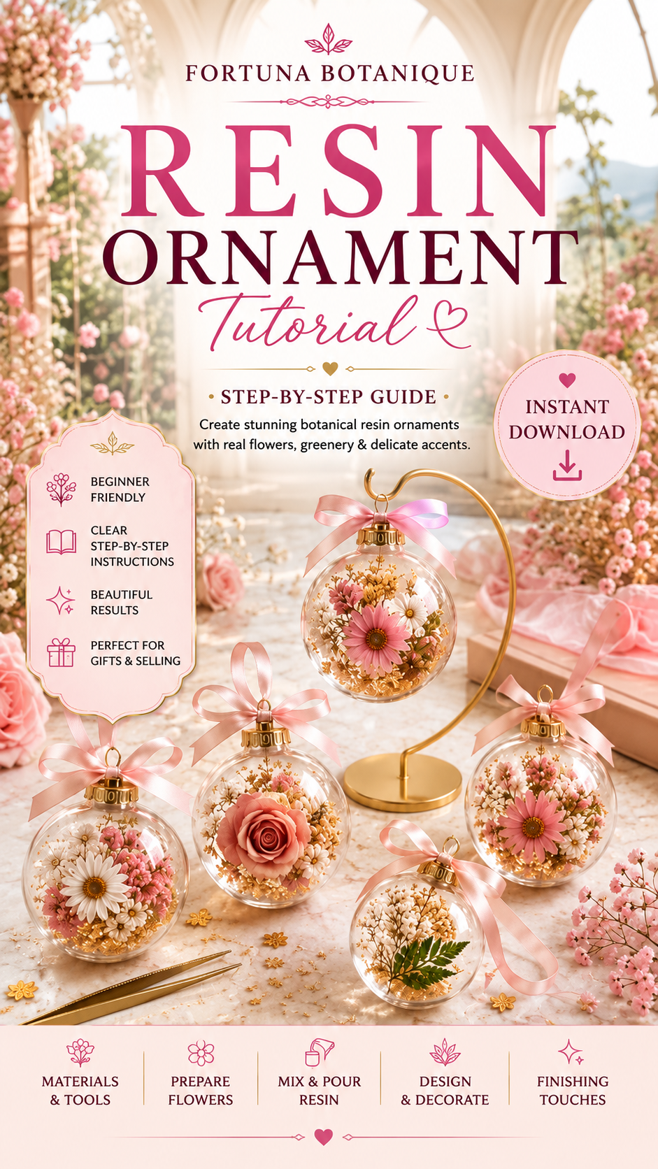 Resin Ornament Tutorial Guide | Botanical Pressed Flower Resin Craft for Beginners
