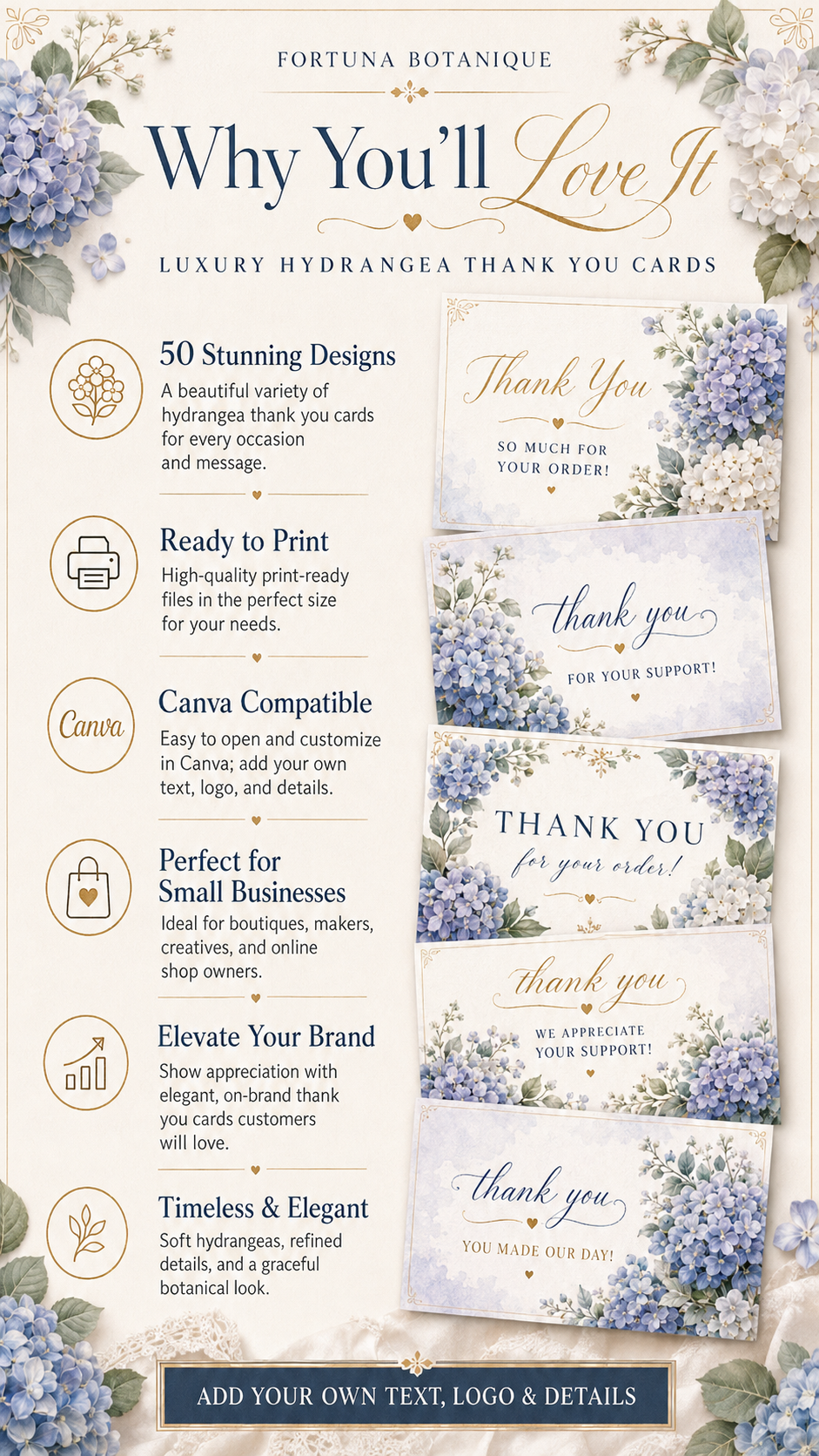 Luxury Cherry Blossom Printable Thank You Cards | 50 Small Business Cards