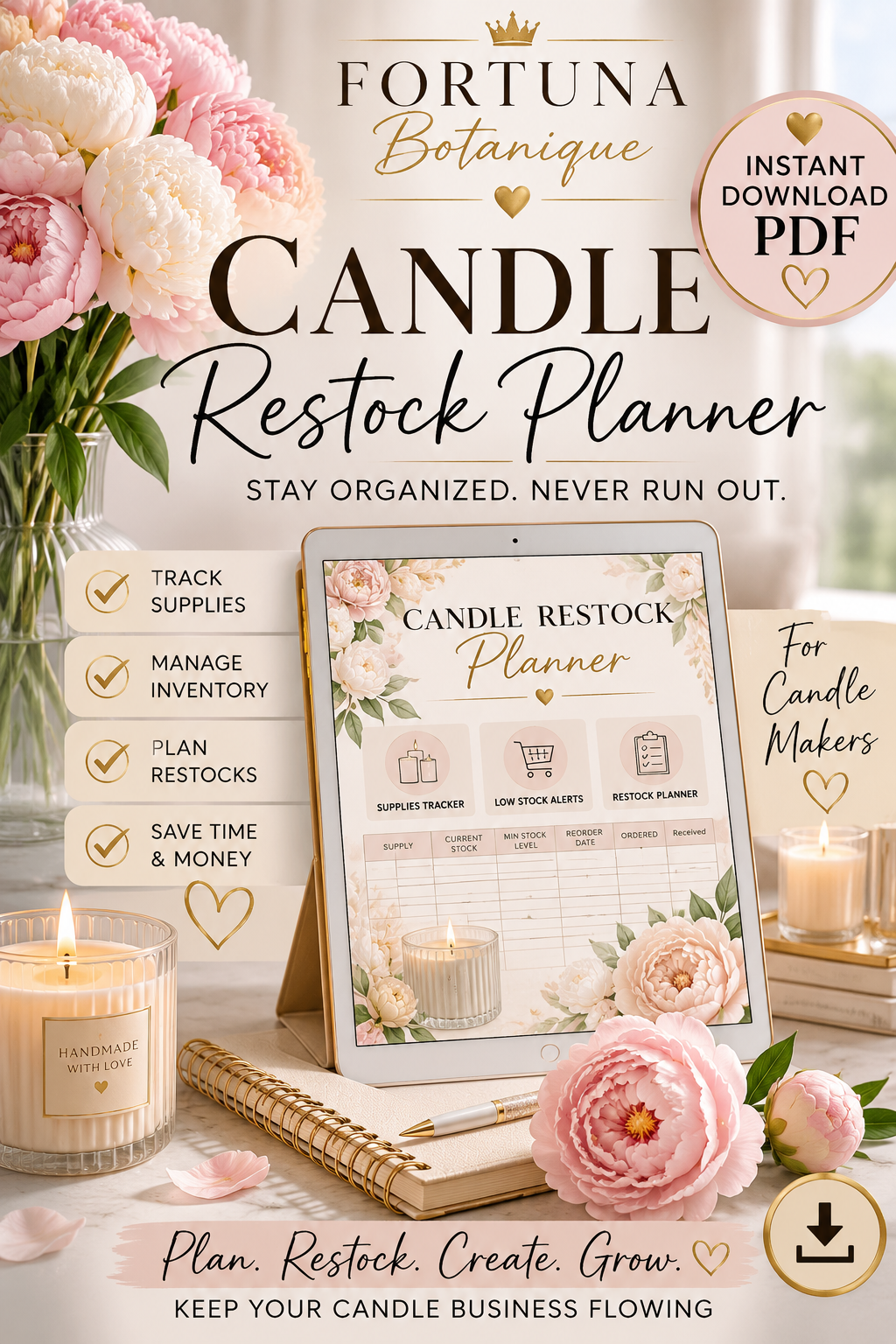 Luxury Candle Restock Planner | Inventory & Production Tracker | Printable Business Planner | Instant PDF Download