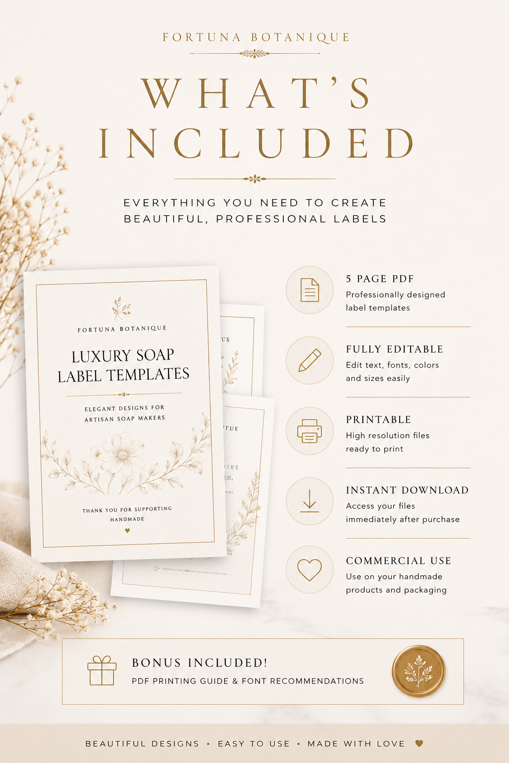 Luxury Soap Label Templates | Editable Printable Branding Labels for Handmade Soap Packaging