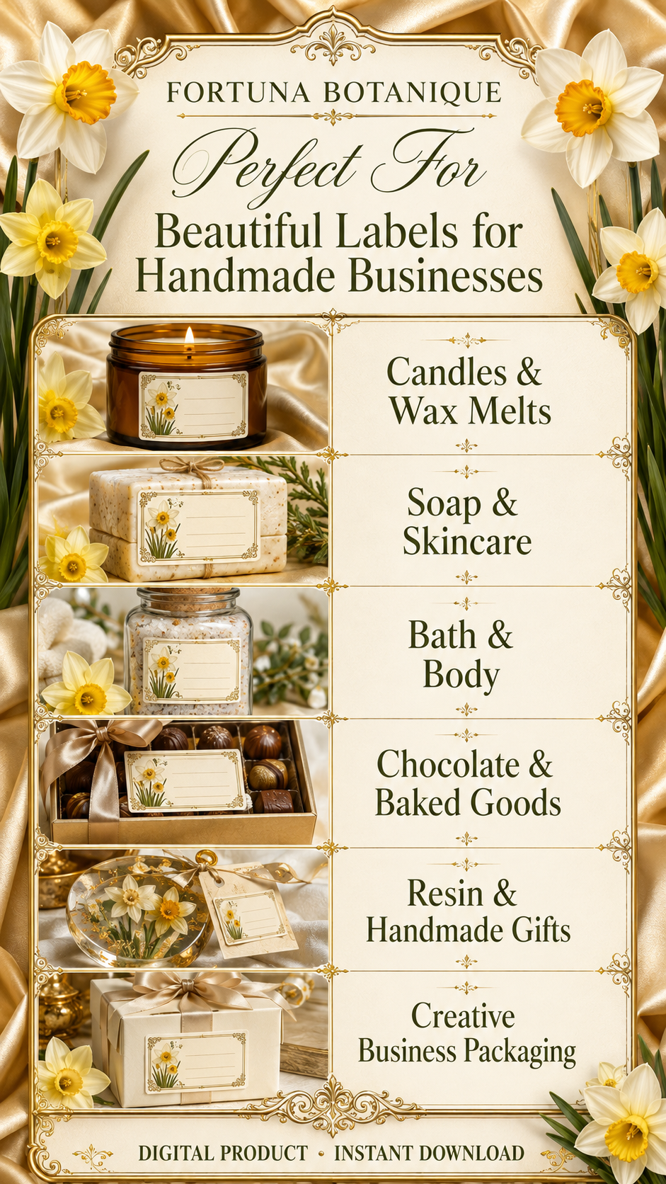 Narcissus Printable Fill-In Labels | 50 Small Business Product & Packaging Labels