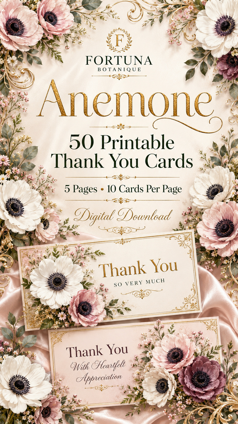 Luxury Anemone Printable Thank You Cards | 50 Small Business Cards