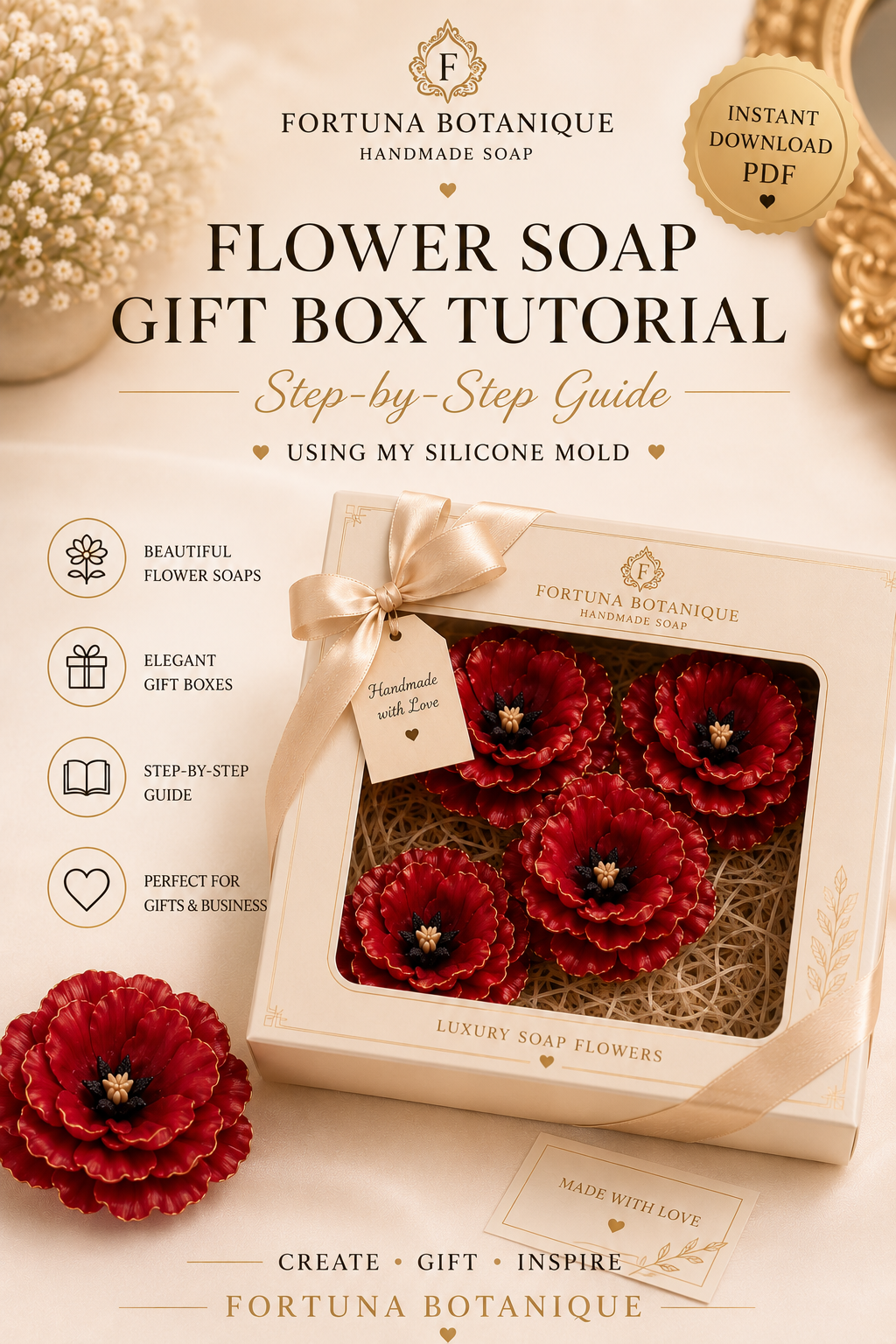 Luxury Flower Soap Gift Box Tutorial | DIY Gift Box Packaging Guide | Instant PDF Download