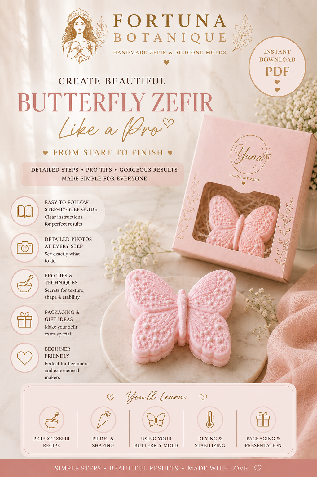 Luxury Butterfly Zefir Tutorial | Marshmallow Flower Decorating Guide | Instant PDF Downloa